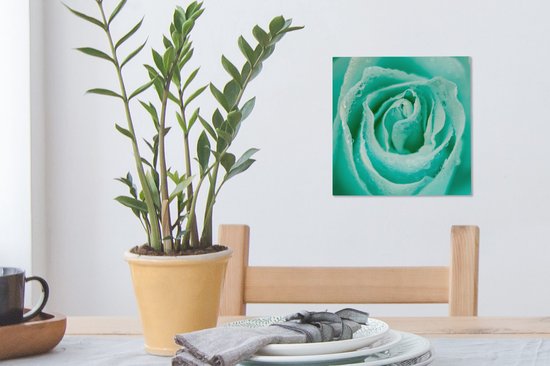 Tableau Toile Rose Vert Menthe - 20x20 cm - Décoration murale