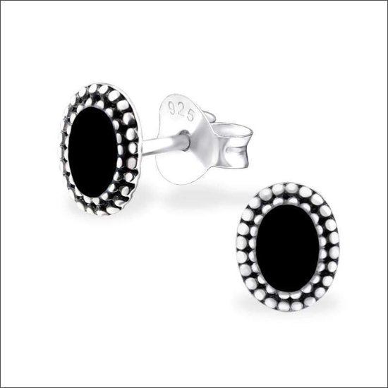 Aramat jewels ® - 925 sterling zilveren oorbellen ovaal geoxideerd zwart 5mm x 6mm