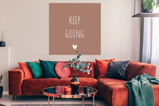 Affiche citation anglaise "Keepgoing" avec un coeur sur fond marron - 100x100 cm XXL