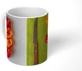 Mok - Kleurrijke paprika's grijze en lichtgroene ondergrond - 350 ML - Beker