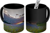 Magische Mok - Foto op Warmte Mok - Bloemen - Blauw - Zonsondergang - 350 ML