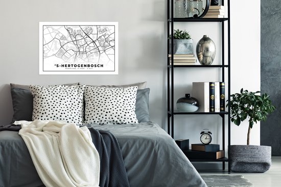 Affiche Carte - 's-Hertogenbosch - Zwart - Wit - 90x60 cm