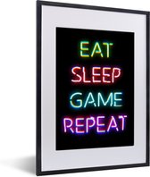 Game Poster - Gaming - Led - Quote - Eat sleep game repeat - Gamen - 30x40 cm