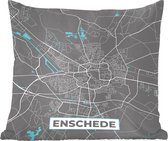 Coussins Coussins décoratifs - Oreillers Salon - 50x50 cm - Plan de la ville - Enschede - Grijs - Blauw - Plan