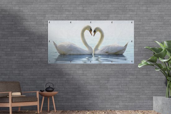 Décoration murale murale d'extérieur Cygnes - Coeur - Couple - 160x80 cm