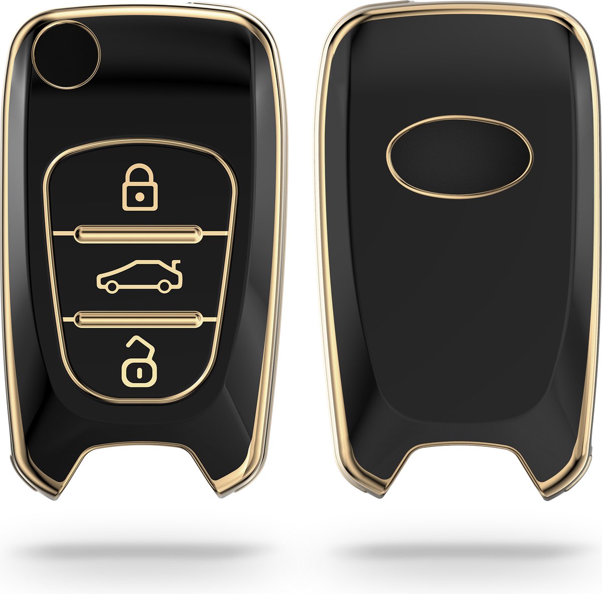 kwmobile autosleutel hoesje compatibel met Hyundai 3-knops inklapbare autosleutel - autosleutel behuizing in zwart / goud