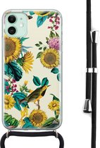 iPhone 11 hoesje met koord - Zonnebloemen / Bloemen | Apple iPhone 11 crossbody case | Zwart, Transparant | Bloemen
