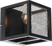 QAZQA cage_wire - Industriele Wandlamp voor binnen - 1 lichts - D 20 cm - Zwart - Industrieel -  Woonkamer | Slaapkamer | Keuken