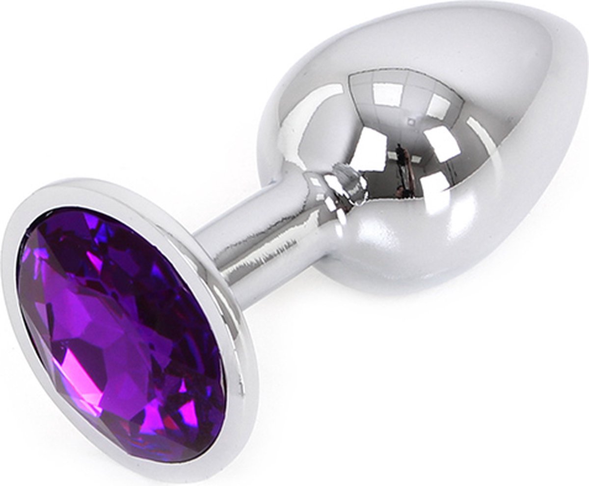 Goedkoopste Butt plug aluminium met paars kristal - small