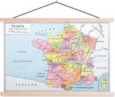 Posterhanger incl. Poster - Schoolplaat - Oude kaart van Frankrijk - 150x100 cm - Blanke latten