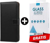 Kunstleer Bookcase Hoesje Met Pasjeshouder iPhone 13 Zwart - Gratis Screen Protector - Telefoonhoesje - Smartphonehoesje