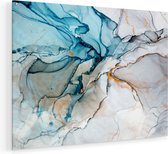 Artaza Glasschilderij - Abstracte Kunst - Blauwe Grijze Marmer - 80x60 - Plexiglas Schilderij - Foto op Glas