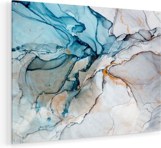 Artaza Glasschilderij - Abstracte Kunst - Blauwe Grijze Marmer - Plexiglas Schilderij - Foto op Glas