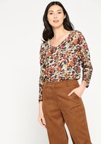 LOLALIZA Bloementop met 3/4 mouwen - Beige - Maat S