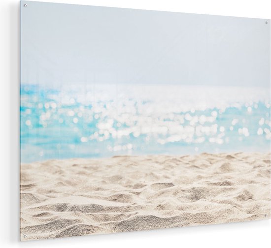 Artaza Glasschilderij - Helder Witte Strand Met Zee Uitzicht - 100x75 - Groot - Plexiglas Schilderij - Foto op Glas