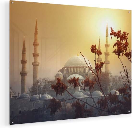 Artaza Glasschilderij - Suleymaniye Moskee In Istanbul - 100x80 - Groot - Plexiglas Schilderij - Foto op Glas