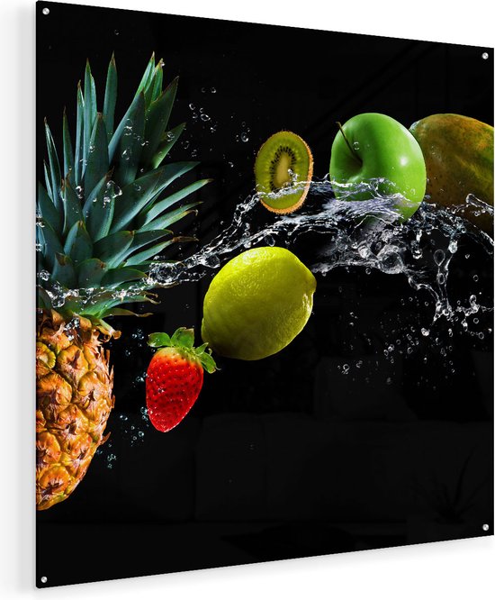 Peinture sur verre Artaza - Fruit avec de Water sur fond Zwart - 80x80 - Groot - Peinture en plexiglas - Photo sur Glas