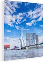 Artaza Glasschilderij - Erasmusbrug Aan Het Water In Rotterdam - 60x75 - Plexiglas Schilderij - Foto op Glas