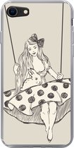 Geschikt voor iPhone 8 hoesje - Meisje in polka-dot jurk met konijn - Siliconen Telefoonhoesje