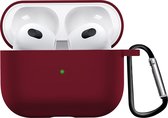 Airpods 3 Hoesje Case Siliconen Hoes Geschikt voor Apple AirPods 3 Case Hoesje Met Clip - Donker Rood