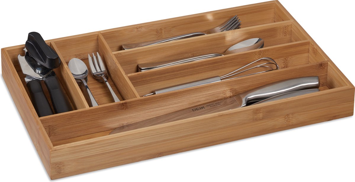 Bestekbak bamboe - 6 vakken - smal - 5 x 27,5 x 46 cm