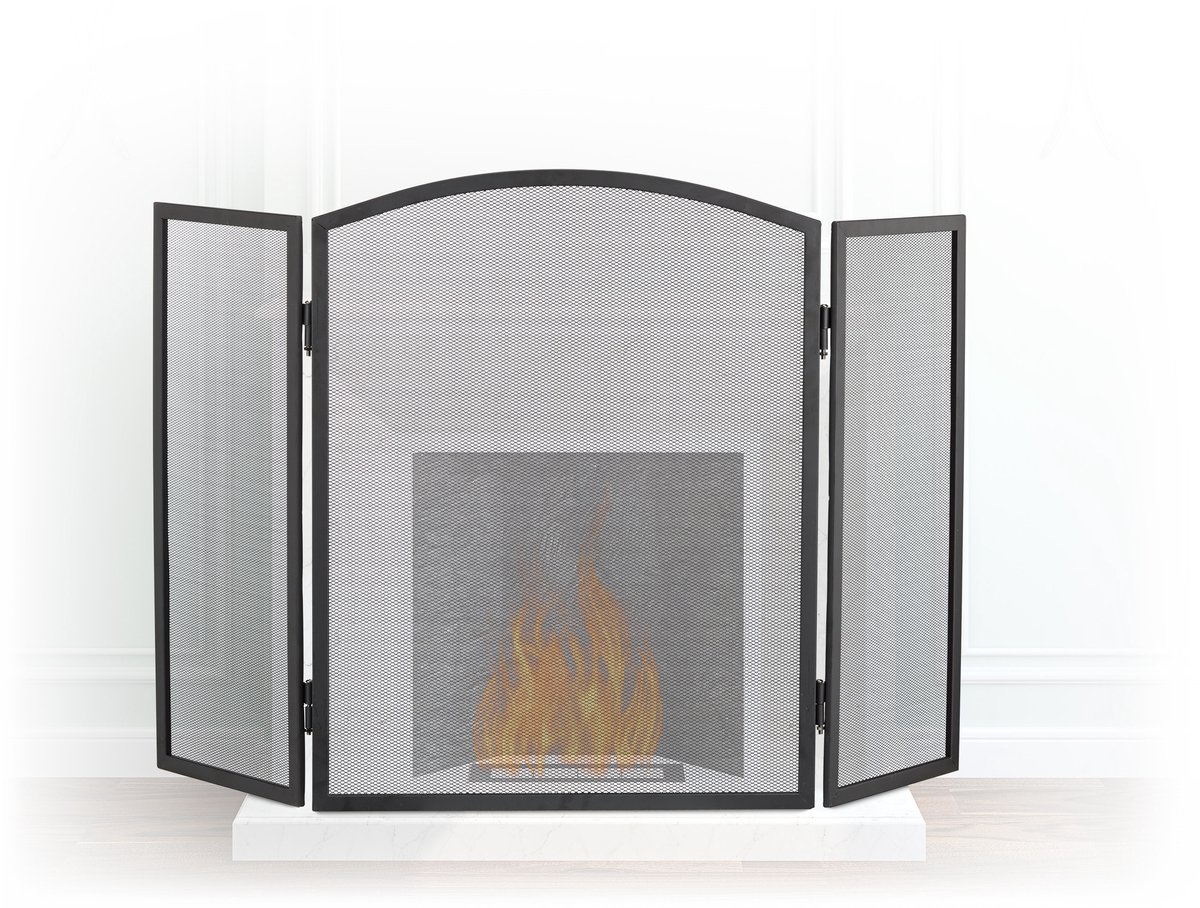 vonkenscherm - driedelig - staal - 62 x 96 cm - tegen vonken - haardscherm - zwart