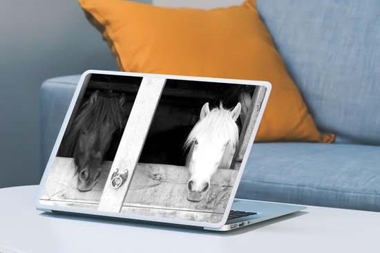 Sticker ordinateur portable - 15,6 pouces - Paarden - Ecurie - Zwart - Wit