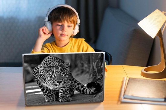 Laptop sticker - 11.6 inch - Close-up luipaard - zwart wit - 30x21cm - Laptopstickers - Laptop skin - Cover