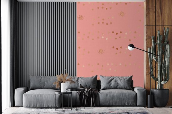 Behang - Fotobehang Patronen - Roze - Rozen - Luxe - Breedte 225 cm x hoogte 350 cm