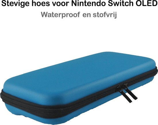 Housse Convient pour Nintendo Switch OLED Housse Housse Rigide avec Cordon - Housse Adaptée pour Nintendo Switch OLED Housse Avec Dragonne - Blauw