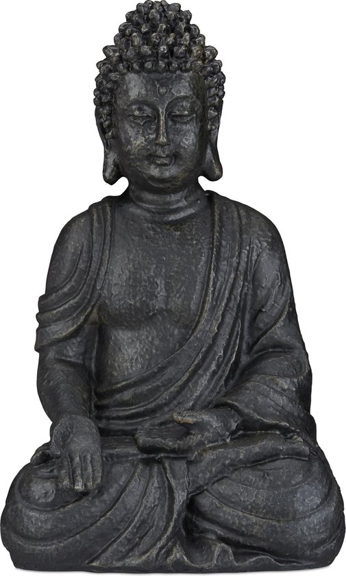 relaxdays statue de Bouddha - hauteur 40 cm - décoration de jardin - statue de jardin - statue de Bouddha - grande gris foncé