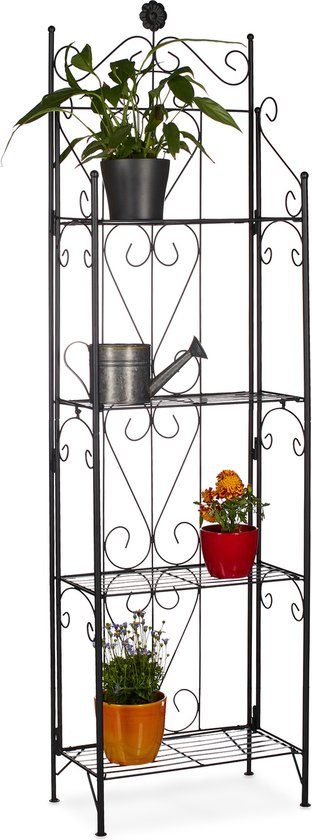 Relaxdays plantenrek hoek, 3 etages, voor binnen & buiten, metaal, HxBxD: 82,5 x 31 x 31 cm, retro bloemenrek smal, wit