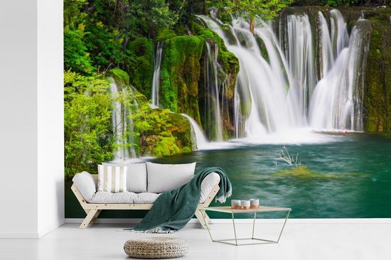 Papier peint vinyle - Diverses cascades du parc national d'Erawan en Thaïlande largeur 420 cm x hauteur 280 cm - Tirage photo sur papier peint (disponible en 7 tailles)
