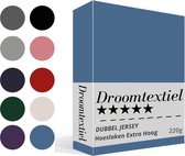 Droomtextiel Dubbel Jersey Hoeslaken Blauw Lits-Jumeaux 200x220 cm - 100% Katoen - Hoge Hoek - Heerlijk Zacht - Strijkvrij - Rondom elastiek - Stretch - Dubbel Dikke Kwaliteit