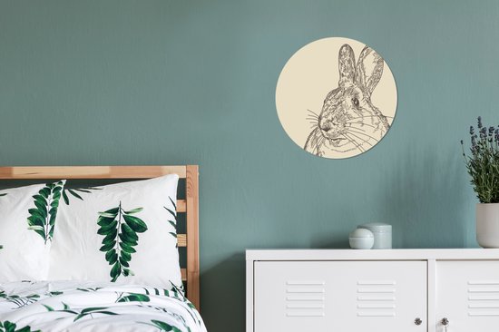 WallCircle - Wall Circle - Wall Circle - Illustration Vintage d'un Lapin - Aluminium - Dibond - 30x30 cm - Intérieur et Extérieur