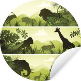 WallCircle - Muurstickers - Behangcirkel - Illustratie van Afrikaanse landschappen met dieren - 100x100 cm - Muurcirkel - Zelfklevend - Ronde Behangsticker XXL