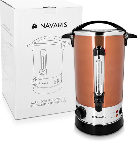 Navaris glühweinketel met temperatuurregelaar 10L - RVS glühweinkoker met tap - Warm water ketel - Thermostaat - Oververhittingsbeveiliging - Koper - Navaris