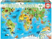 Legpuzzel - 150 stukjes - Wereldkaart met Dieren - Educa Puzzel