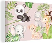 Canvas Schilderij Jungle - Dieren - Roze - 30x20 cm - Wanddecoratie