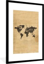 Fotolijst incl. Poster - Wereldkaart - Vintage - Papyrus - Spreuk - 80x120 cm - Posterlijst