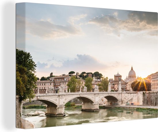 Canvas Schilderij Rome - Zonsondergang - Brug - 30x20 cm - Wanddecoratie