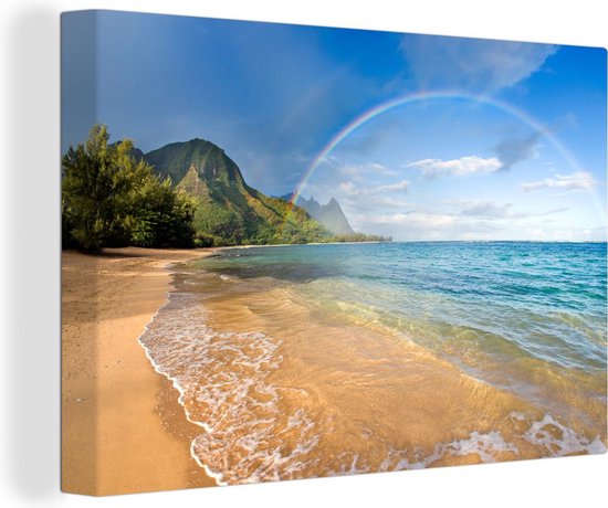 Canvas Schilderij Hawaii - Regenboog - Strand - 120x80 cm - Wanddecoratie