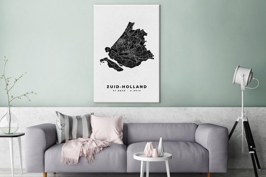 Peinture sur toile Holland du Sud - Pays- Nederland - Carte routière - 90x140 cm - Décoration murale