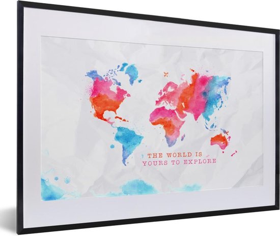 Cadre photo avec affiche - Carte du monde - Proverbes - 60x40 cm - Cadre pour affiche
