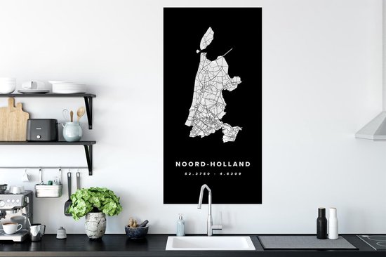Poster Holland du Nord - Carte routière des Nederland - Zwart - 60x120 cm