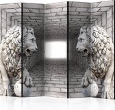 Vouwscherm - Stenen leeuwen 225x172cm  , gemonteerd geleverd, dubbelzijdig geprint (kamerscherm)