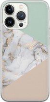 iPhone 13 Pro hoesje siliconen - Marmer pastel mix - Soft Case Telefoonhoesje - Marmer - Transparant, Multi