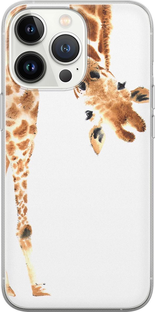Leuke Telefoonhoesjes - Hoesje geschikt voor iPhone 13 Pro - Giraffe - Soft case - TPU - Giraffe - Bruin