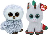 Ty - Knuffel - Beanie Boo's - Owlette Owl & Christmas Unicorn