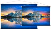 Indrukwekkende skyline van Marina Bay in Singapore - Foto op Textielposter - 90 x 60 cm